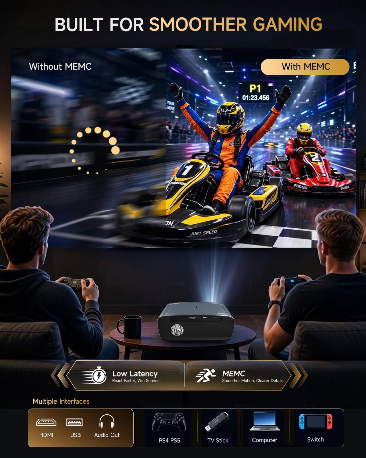 Google TV 4K Smart Projector Daylight Home Theater 2400 ANSI Lumen，38W Dolby Audio, ToF Auto Focus & Auto Keystone, Short Throw, WiFi 6, Bluetooth, HDMI ARC/CEC, NFC