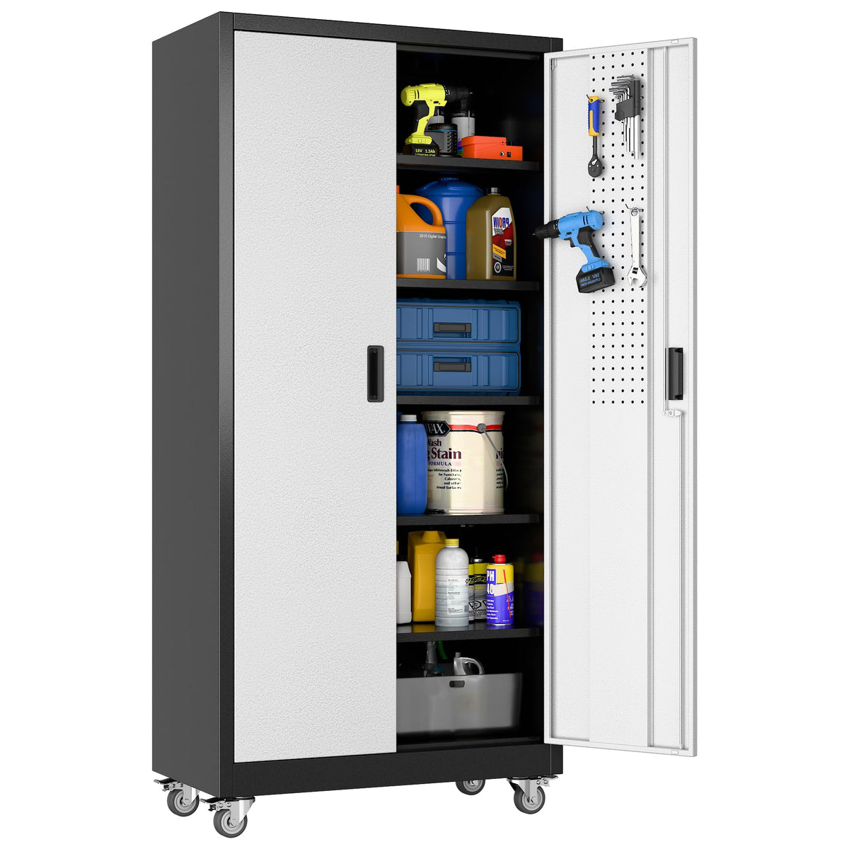 71"x32"Wx16 D Metal Garage Storage Cabinet with Wheels