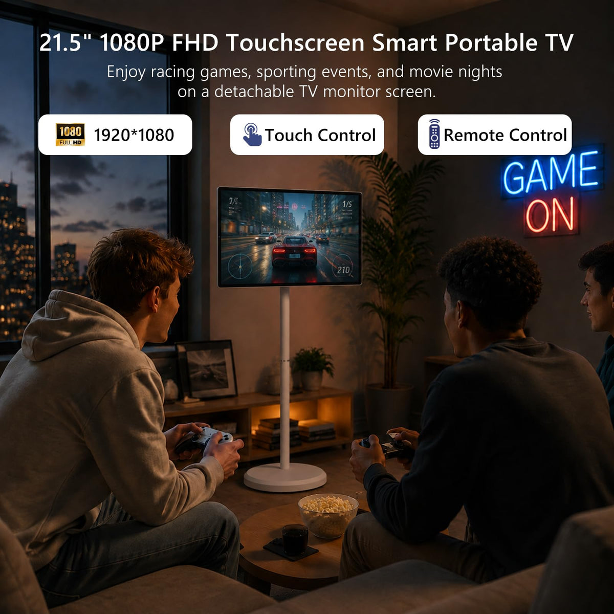 OFD 21.5" Gen2 Portable TV on Wheels,Touchscreen & Rolling Stand,Android 15