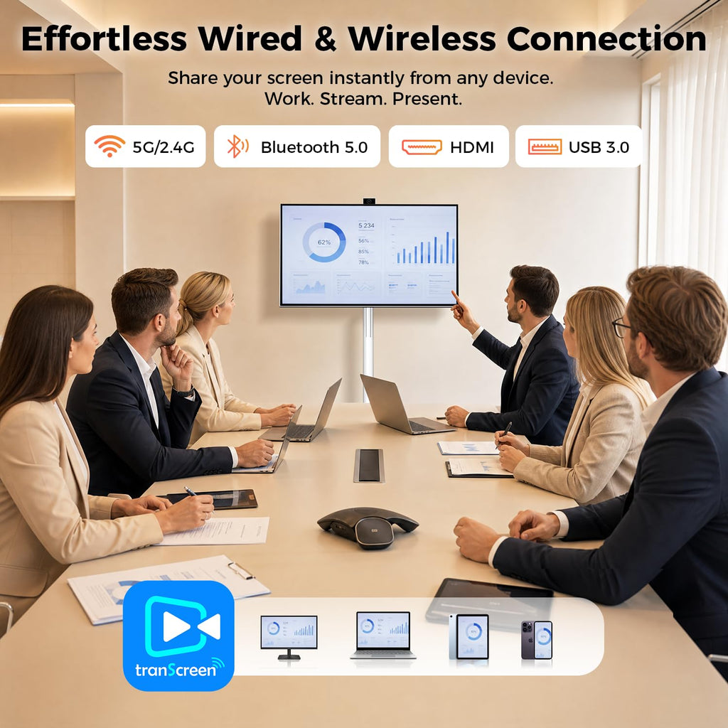 27" Portable Smart Touchscreen Tablet TV on Wheels, Android 15 OS Mobile Smart Display with Google EDLA Certification, 6GB+128GB, Built-in Battery, 4K Camera, Wireless Casting, Rotating Rolling Stand