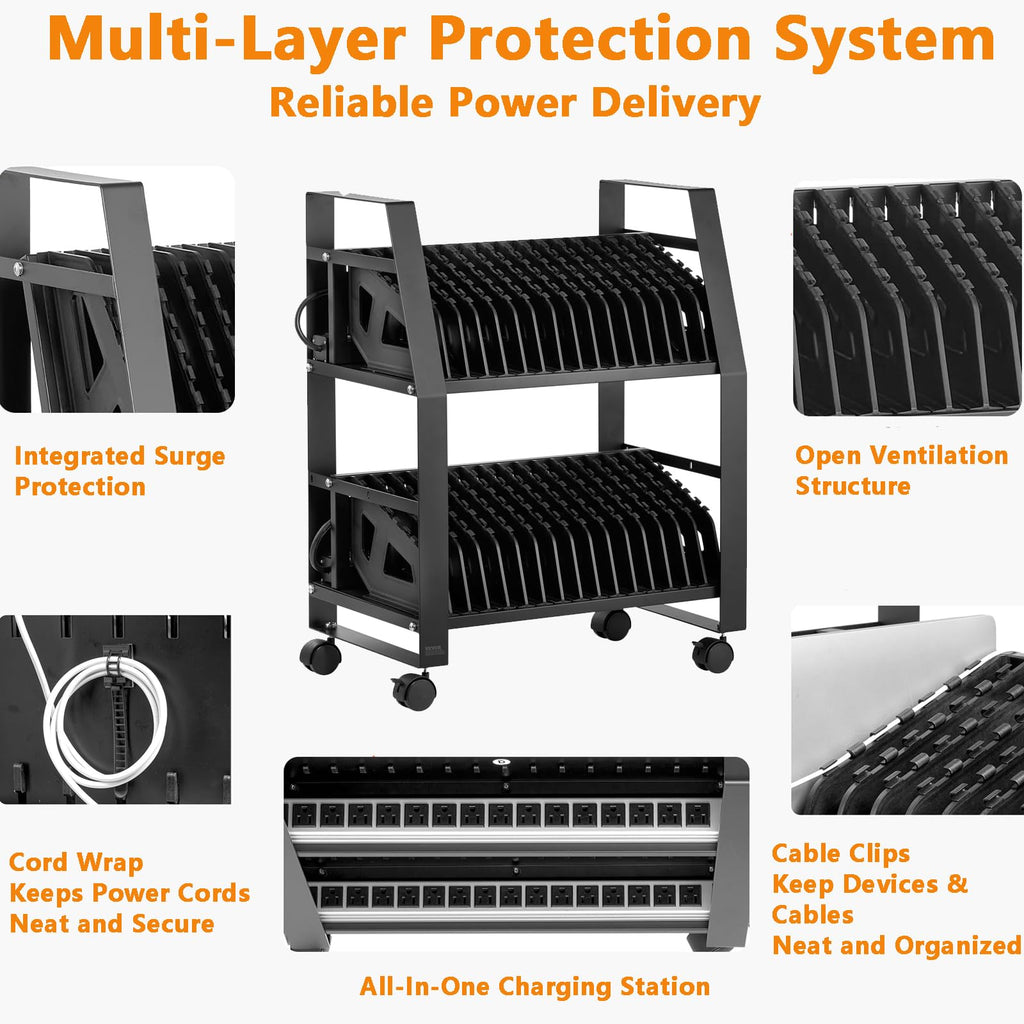 32 Laptop Charging Cart, Charging Station for Tablets Up to 15.6" Devices