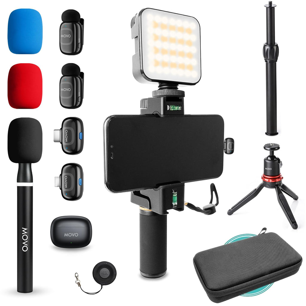 Movo iVlogger-PRO Vlogging Kit for iPhone with Mic, Light, and Tripod