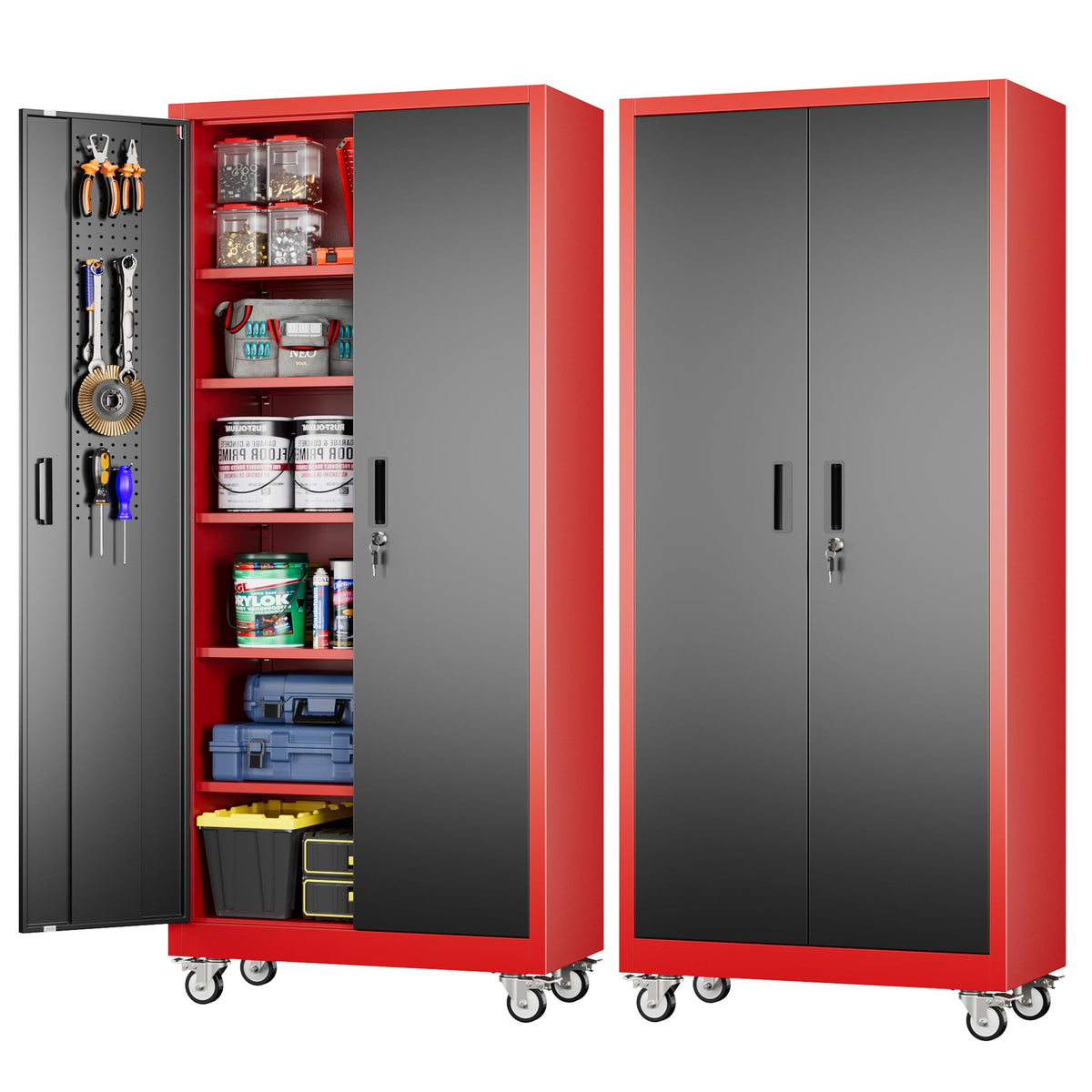 71"x32"Wx16 D Metal Garage Storage Cabinet with Wheels