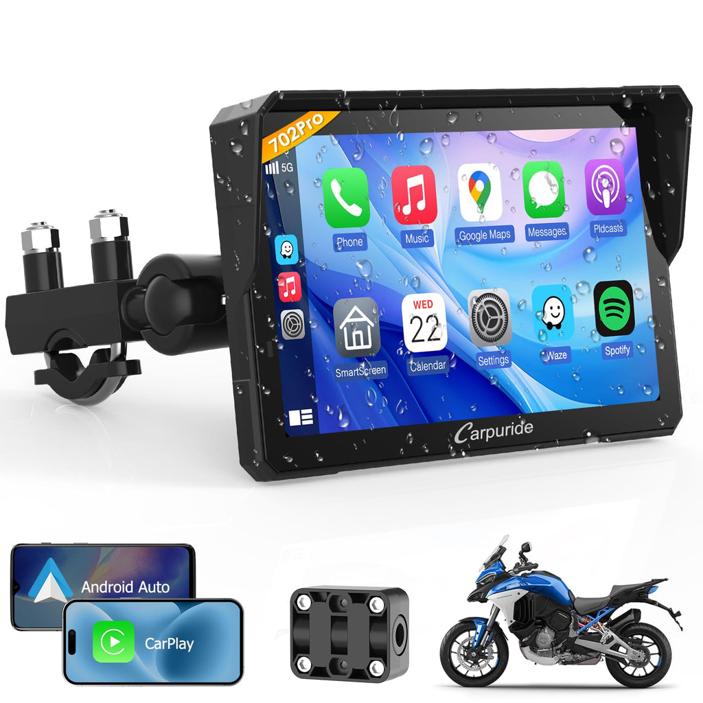 Carpuride W702PRO 7" for Motorcycle CarPlay & Android Auto Dual Bluetooth