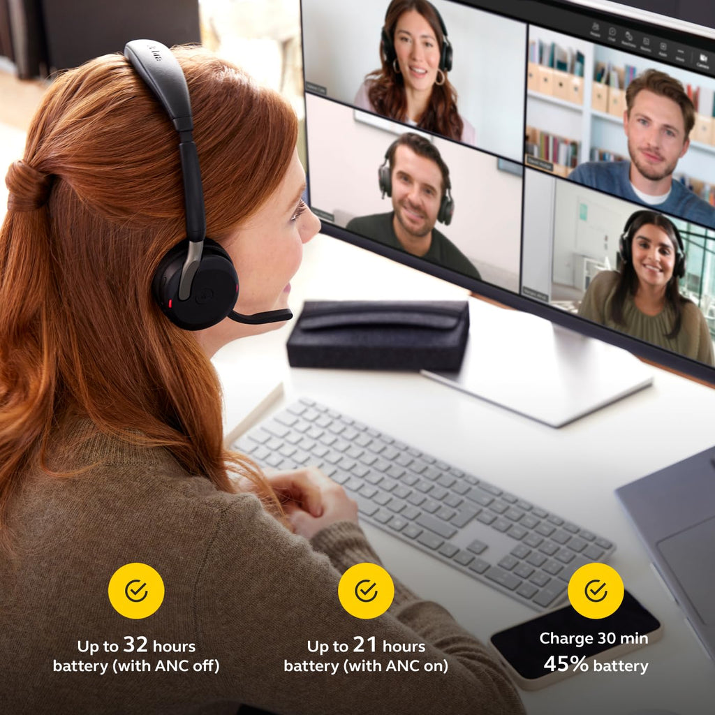 Jabra Evolve2 65 Flex Wireless Stereo Headset with Hybrid ANC, Black
