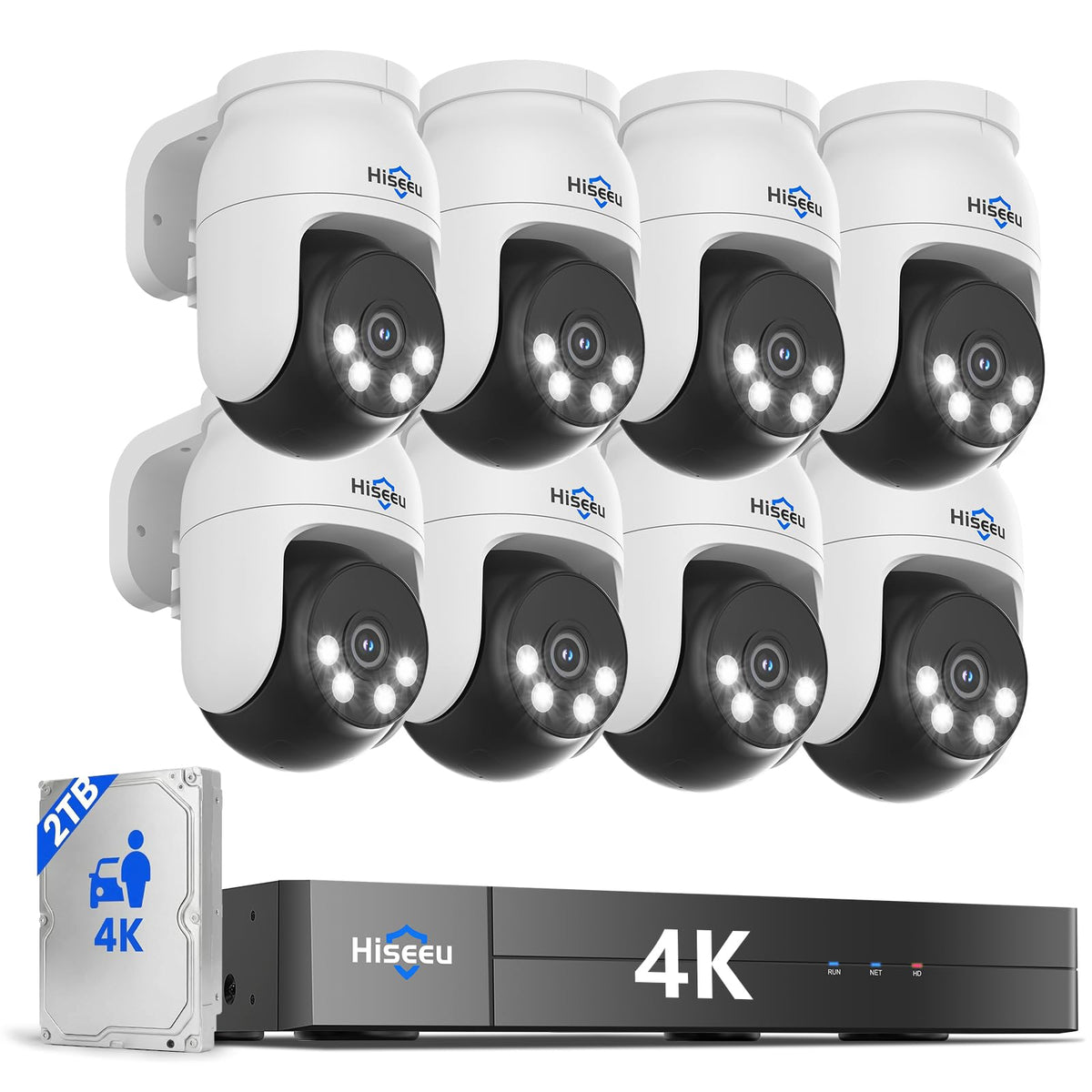 Hiseeu 4K PTZ Wired Security Camera System with 8 x 8MP CCTV Cameras