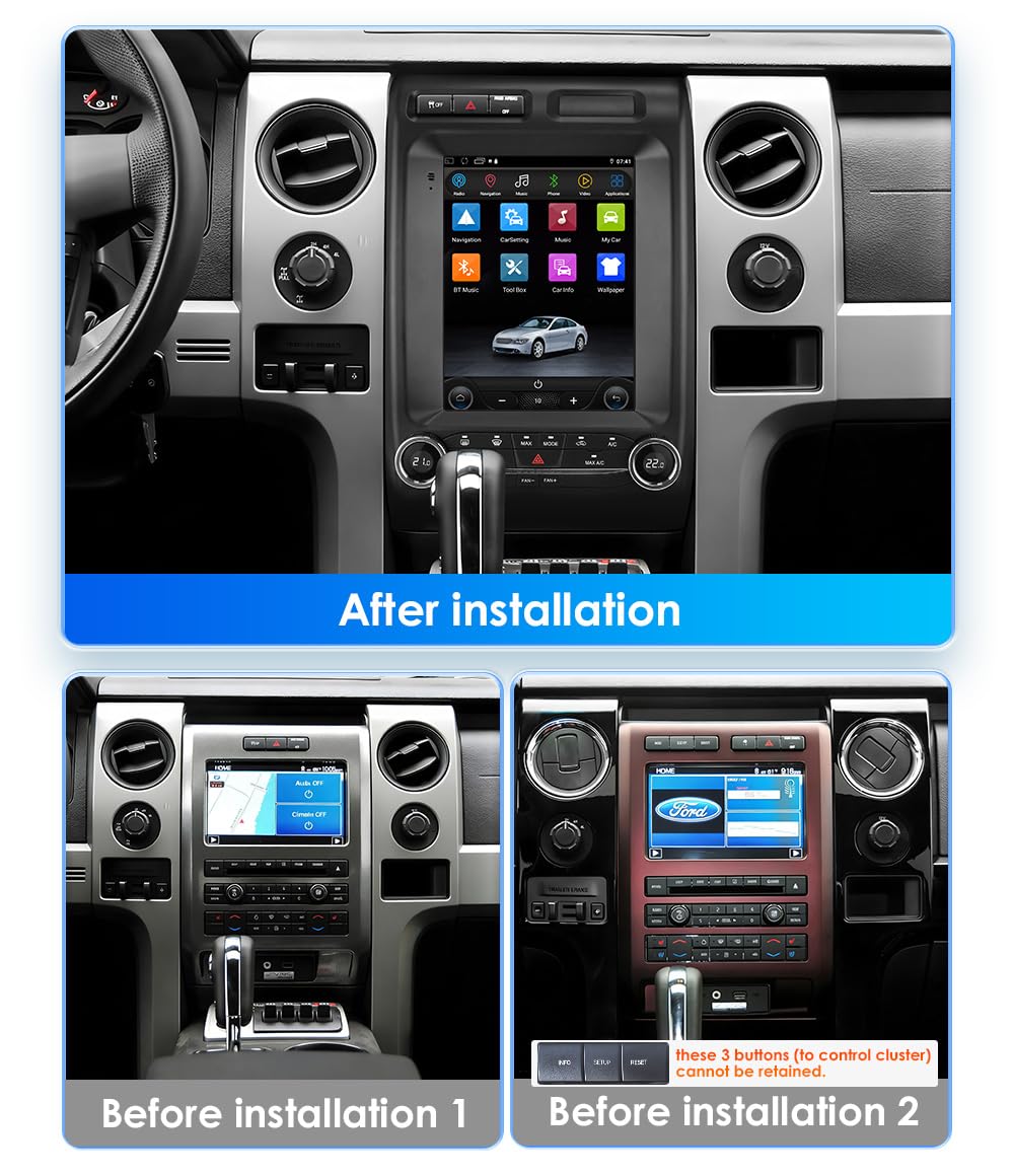 Android14 10.4 inch HD Touchscreen Car Radio Upgrade for F150 2009-2014 Wireless Carplay | Android Auto 2G+64G WiFi GPS Navigation Bluetooth 5.0 FM,SWC,Car Tablet