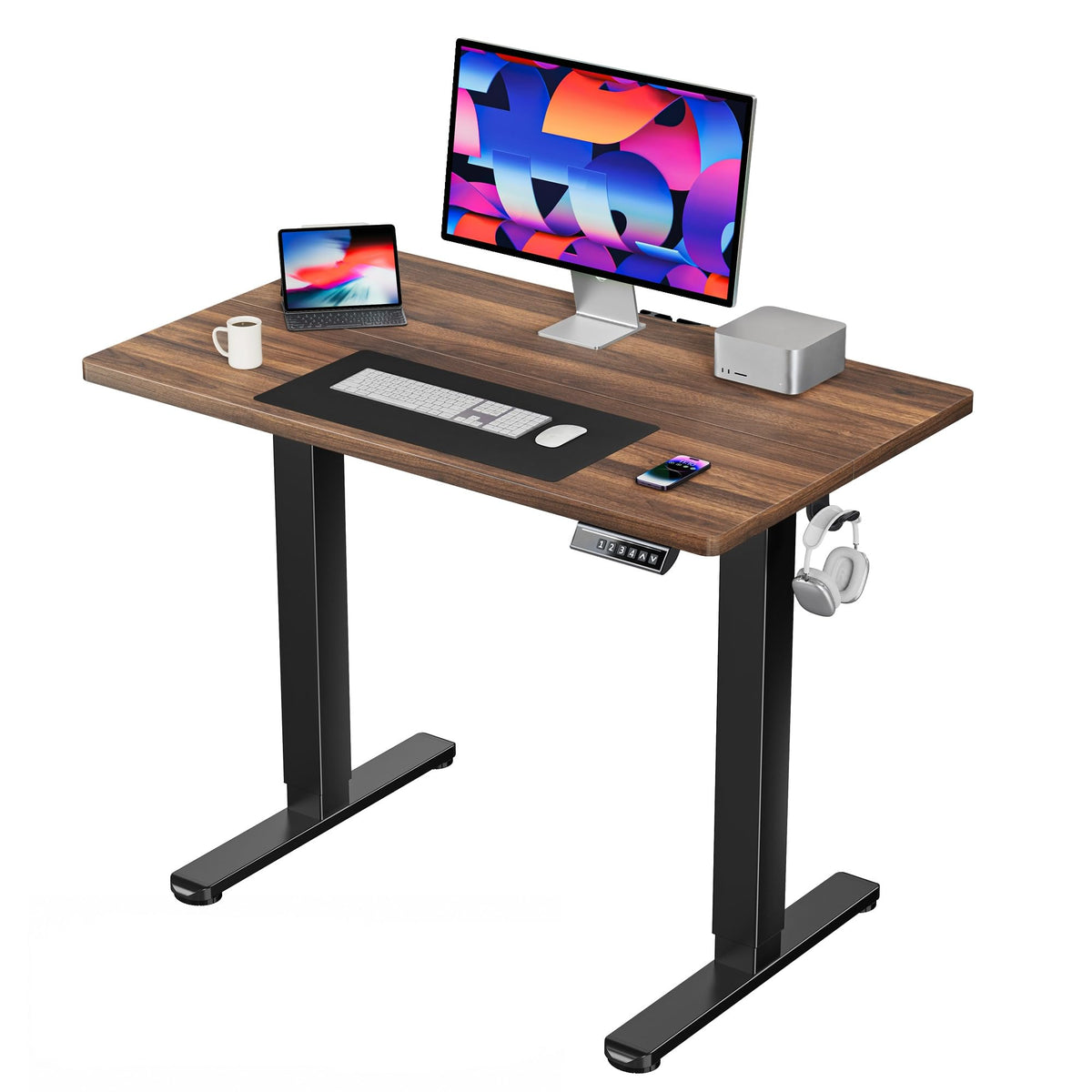 HUANUO 55x28 Inch Electric Standing Desk, Adjustable, Light Vintage Brown