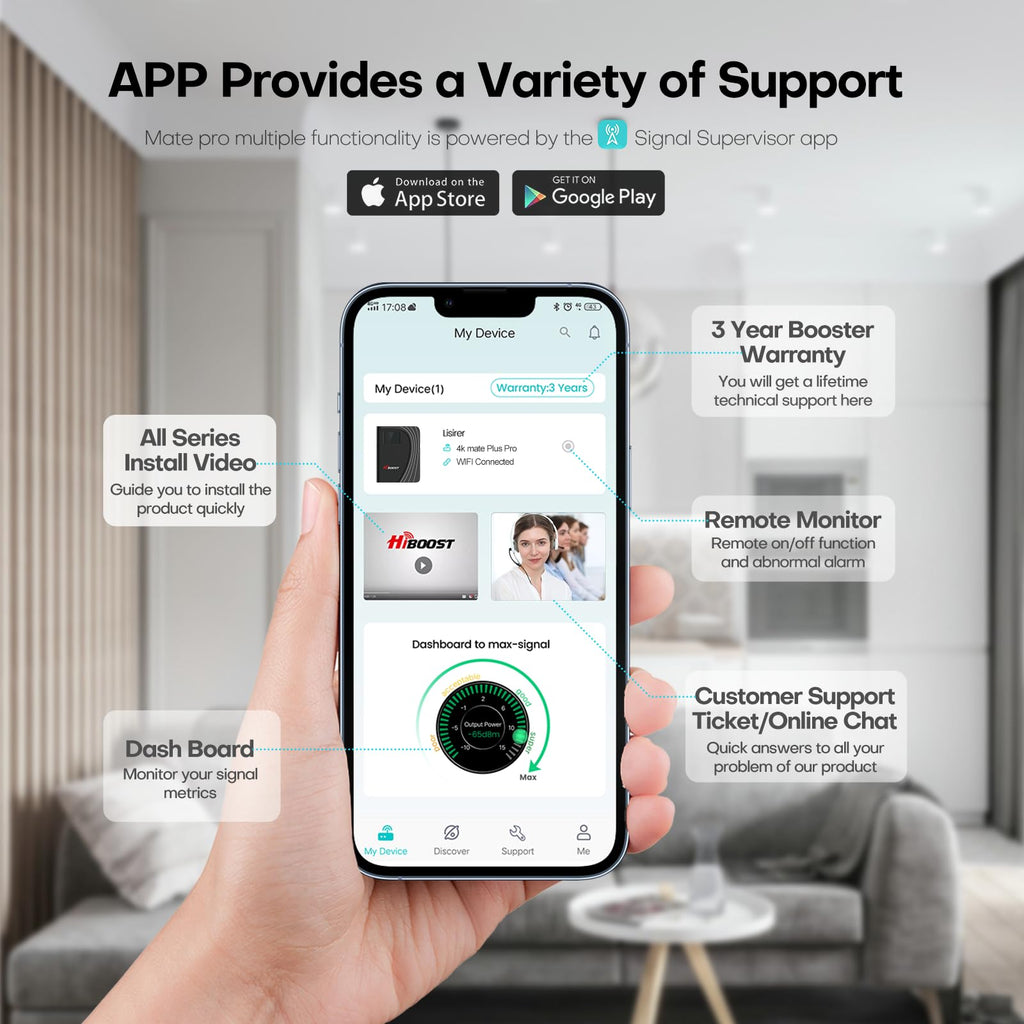 Cell Phone Booster for Home Office, Cover to 9,000 Sq Ft Signal Booster 4G LTE Compatible 5G with LCD Touch Screen 70dB Gain for All U.S. Carriers Verizon, AT&T, T-Mobile, App Support, FCC Approved
