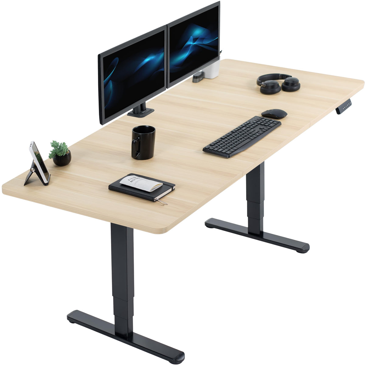VIVO Electric Dual Motor Standing Desk, 71" x 30" Dark Walnut Top