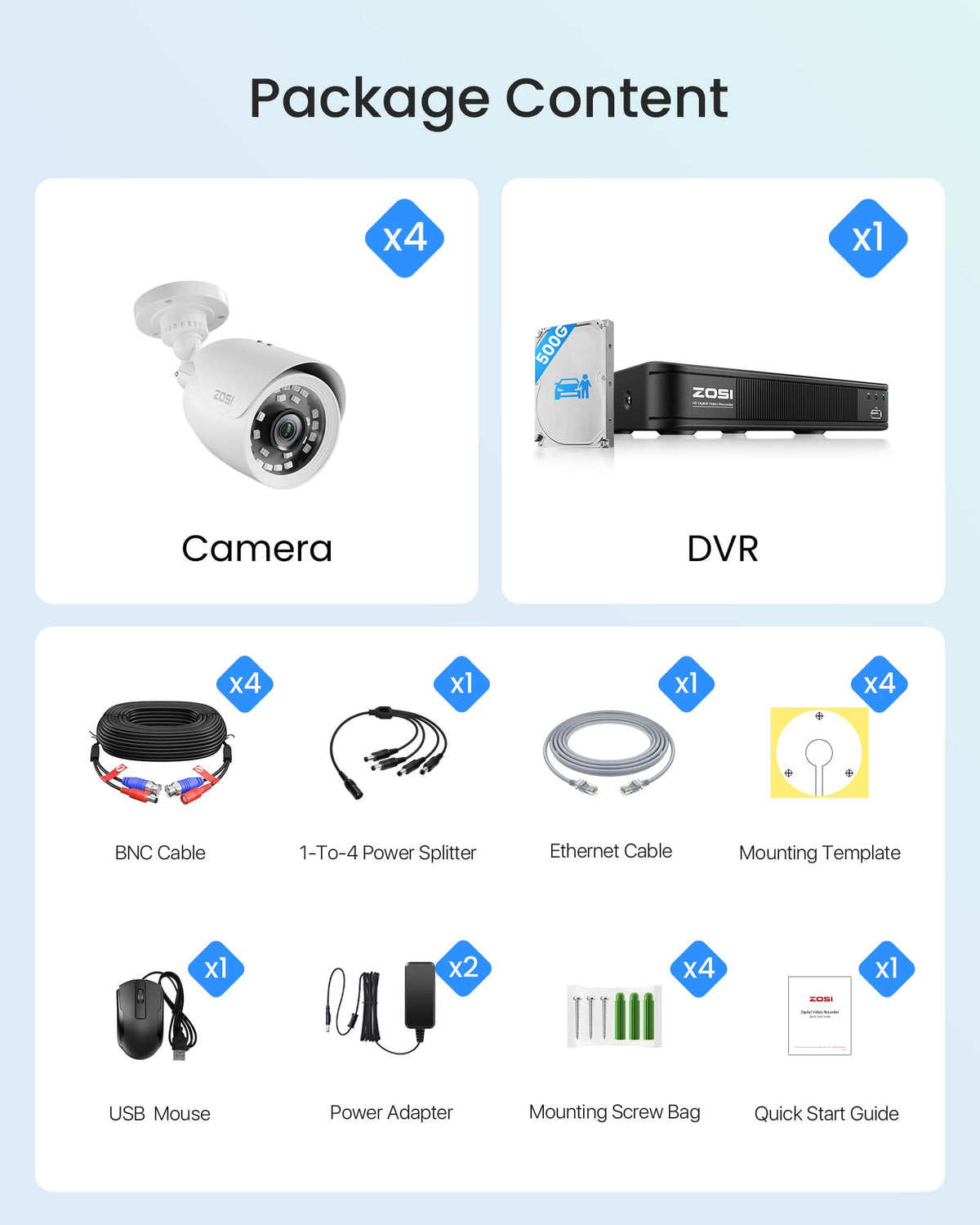 ZOSI 3K Lite Wired Security Camera System, 4 X 1080p Cameras, 500GB HDD
