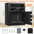 2.3 Cubic Depository Safe with Drop Slot, Electronic Anti-Theft Drop Safe for Business with Programmable Numeric Keypad Lock and Spare Keys, Cash Drop Safe Box for Office Home Retail Store