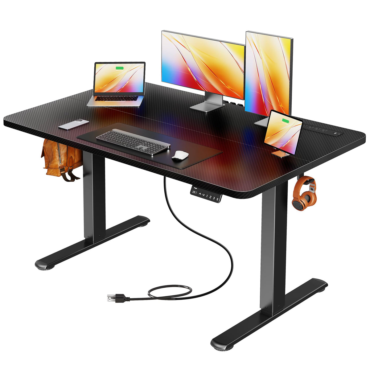 Huuger 63 X 24 Inch Electric Standing Desk with Power Outlets and USB-C Port, Height Adjustable Desk, Sit Stand Desk for Home Office, Computer & Gaming Desk with 3 Presets, Stable Steel Frame, Black