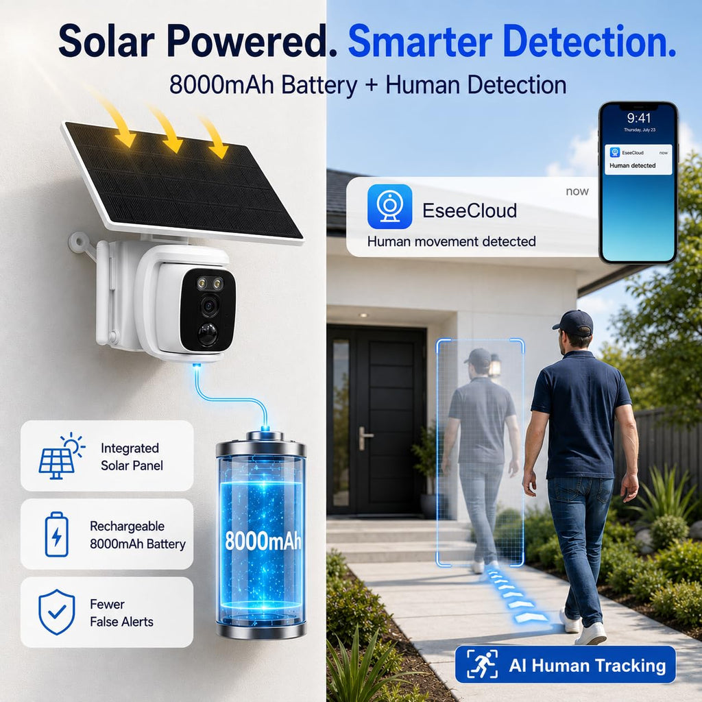 4 Pack Solar Security Cameras Wireless Outdoor, 2K WiFi Camera System with 64GB Local Storage, 360° Home Coverage, Color Night Vision, Human Detection, Two-Way Audio, No Monthly Fees