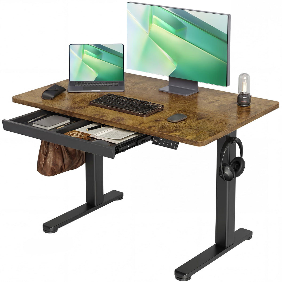Claiks Electric Height Adjustable Standing Desk with Drawers, 63 x 24 Inch Sit Stand Desk for Home Office, Computer Desk Workstation,Black