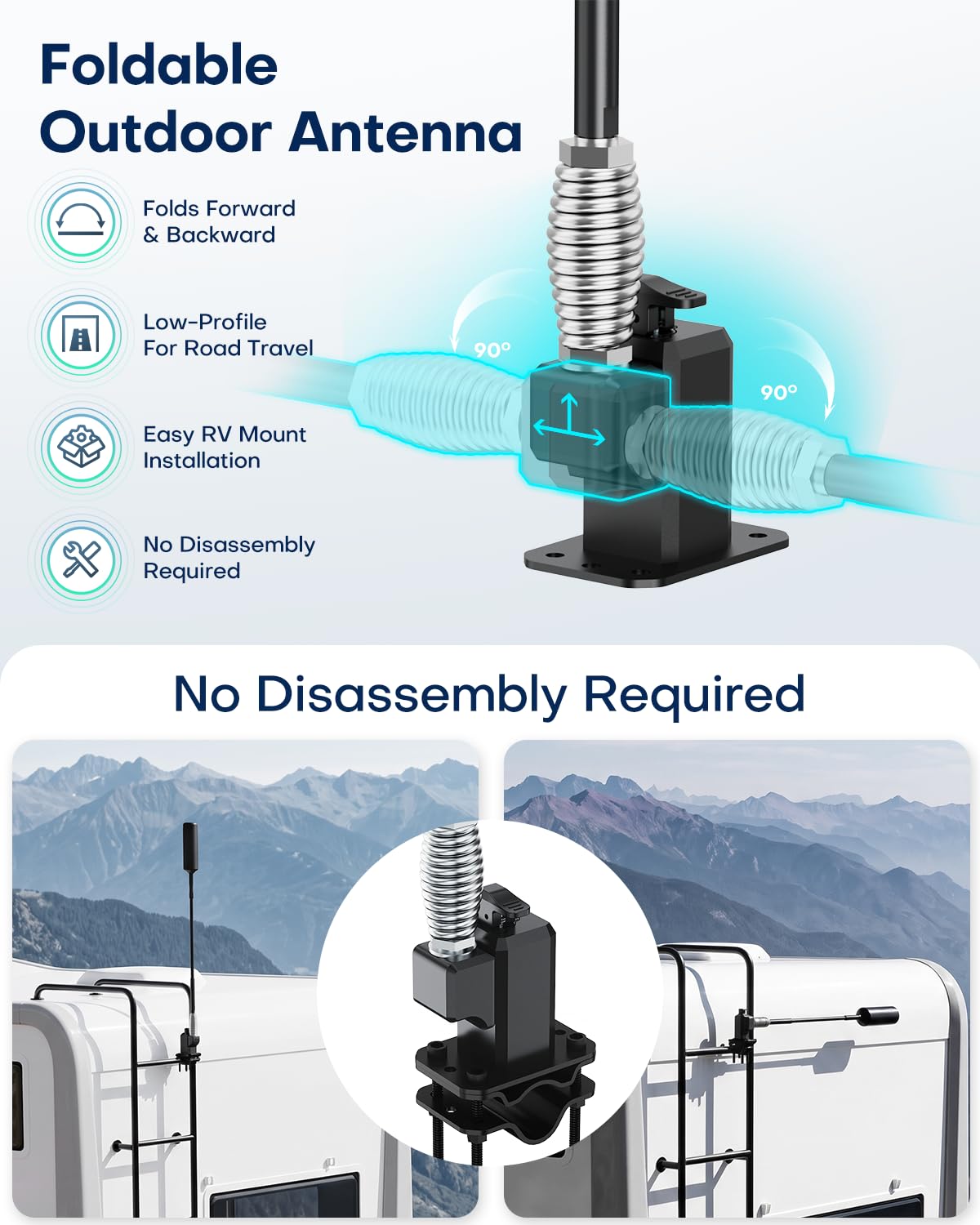 HiBoost Travel 3.0 RV Max Cell Phone Signal Booster for RV, Van & Trailer Boosts 4G 5G LTE | Folding Bracket | Magnetic Inside Antenna | for All U.S. Carriers Verizon, AT&T, T-Mobile | FCC Approved