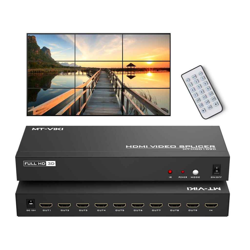 MT-VIKI Video Wall Controller 3x3, HDMI Video Wall Support UHD 4K Input & 1080P Output for 9 TV Splicing Display, 9 Channel Video Wall Processor