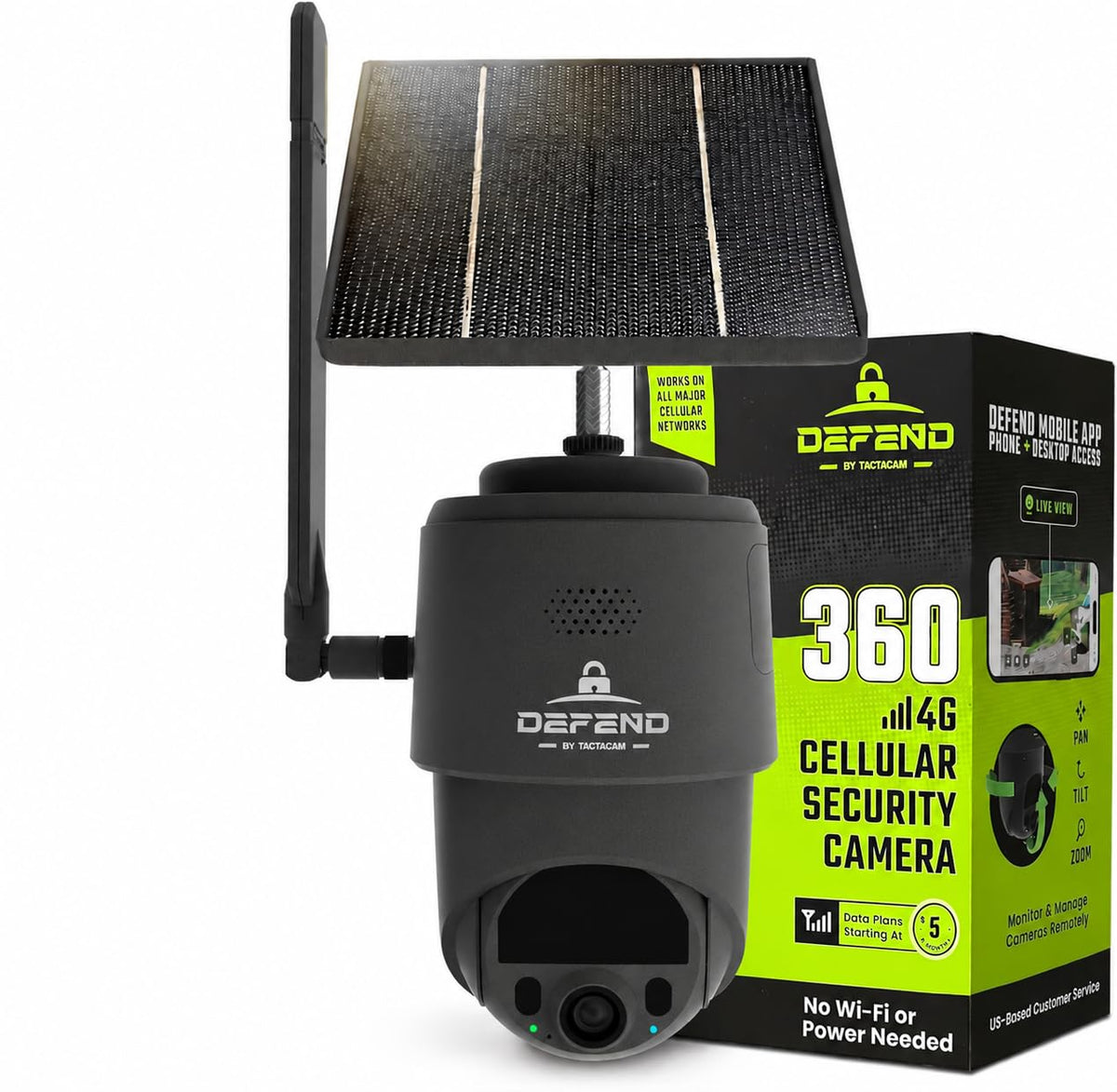 TACTACAM – Defend 360 Cellular Security Camera, 4K Photos, 1080p Video, Solar + Rechargeable Battery, 360° Pan/Tilt/Zoom, LTE Cellular, Motion Alerts, Weather Resistant Includes Warning Signs (2PK)