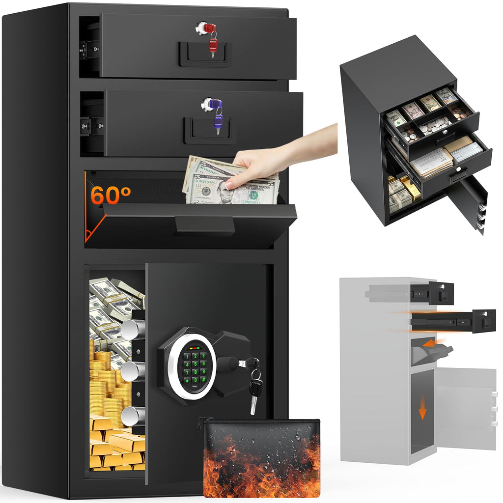 23.6''H Deposit Drop Safe with Drop Slot, Money Drop Safe for Business