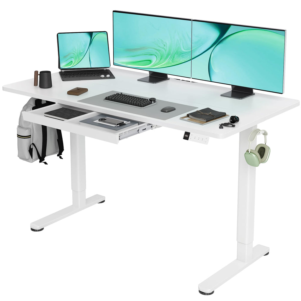 Claiks Electric Height Adjustable Standing Desk with Drawers, 63 x 24 Inch Sit Stand Desk for Home Office, Computer Desk Workstation,Black