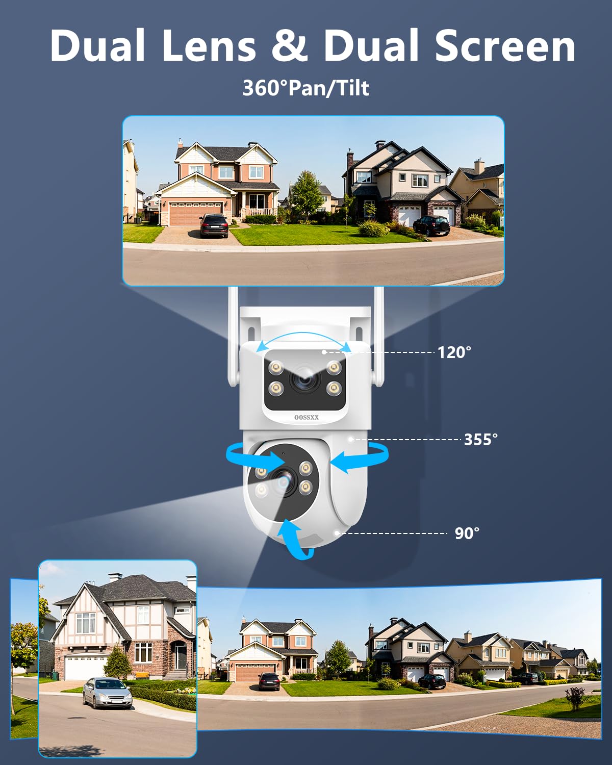 PTZ Dual Lens Wireless Security Camera System 4MP, 3TB HDD 45 Days Storage