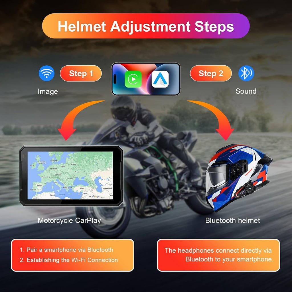 Motorcycle GPS CarPlay for BMW with Waterproof Touchscreen, 7" Portable Moto Radio Carplay/Android Auto， GPS Navigation for Motorbike, Dual Bluetooth, Native Wonder Wheel Control, Data Reading, TPMS