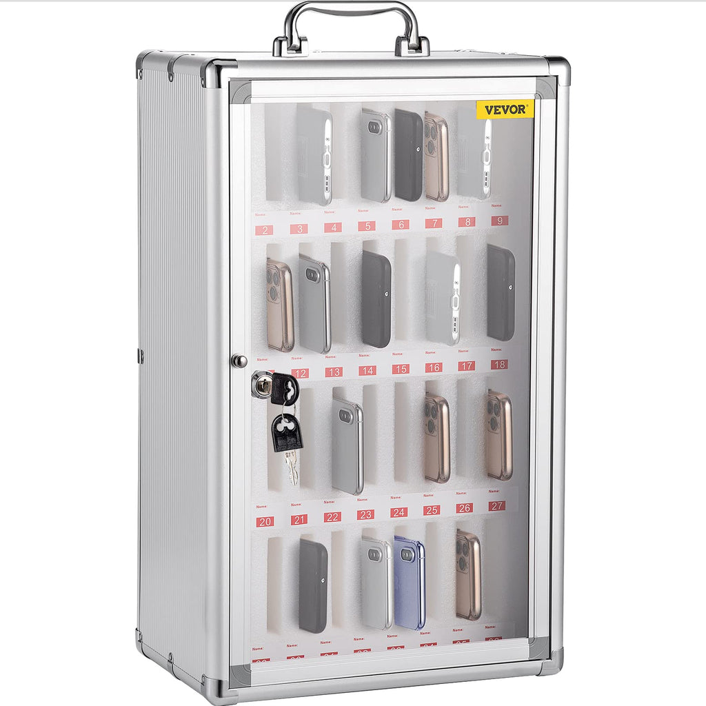 VEVOR Cell Phone Storage Locker, 20 Slots Acrylic Material with Door Locks and Keys, Wall-Mounted Cabinet Pocket Office Classroom Gym Box, Clear