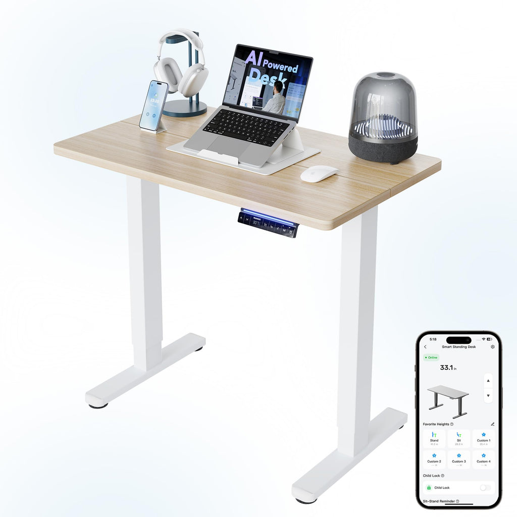HUANUO 55x28 Inch Electric Standing Desk, Adjustable, Light Vintage Brown