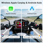 Wireless Motorcycle Apple Carplay & Android Auto,7 Inch Touchscreen with AHD Dual Cam,Siri & Google Assistant, Looping Recording/BSD/Bluetooth 5.2/ GPS/Remote Control/TMPS /IP69K Waterproof /128GB