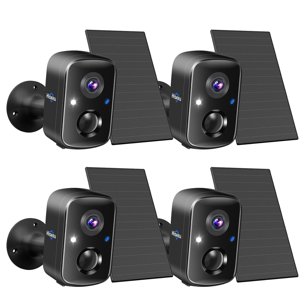 Hiseeu Solar Camera Security Outdoor, 4 Pack 100% Wireless 4MP WiFi Cameras