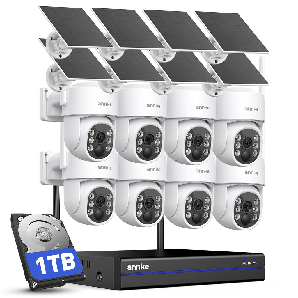 ANNKE Solar Camera System Wireless Outdoor PT, 4K NVR & 4X 4MP Cam, 1TB HDD
