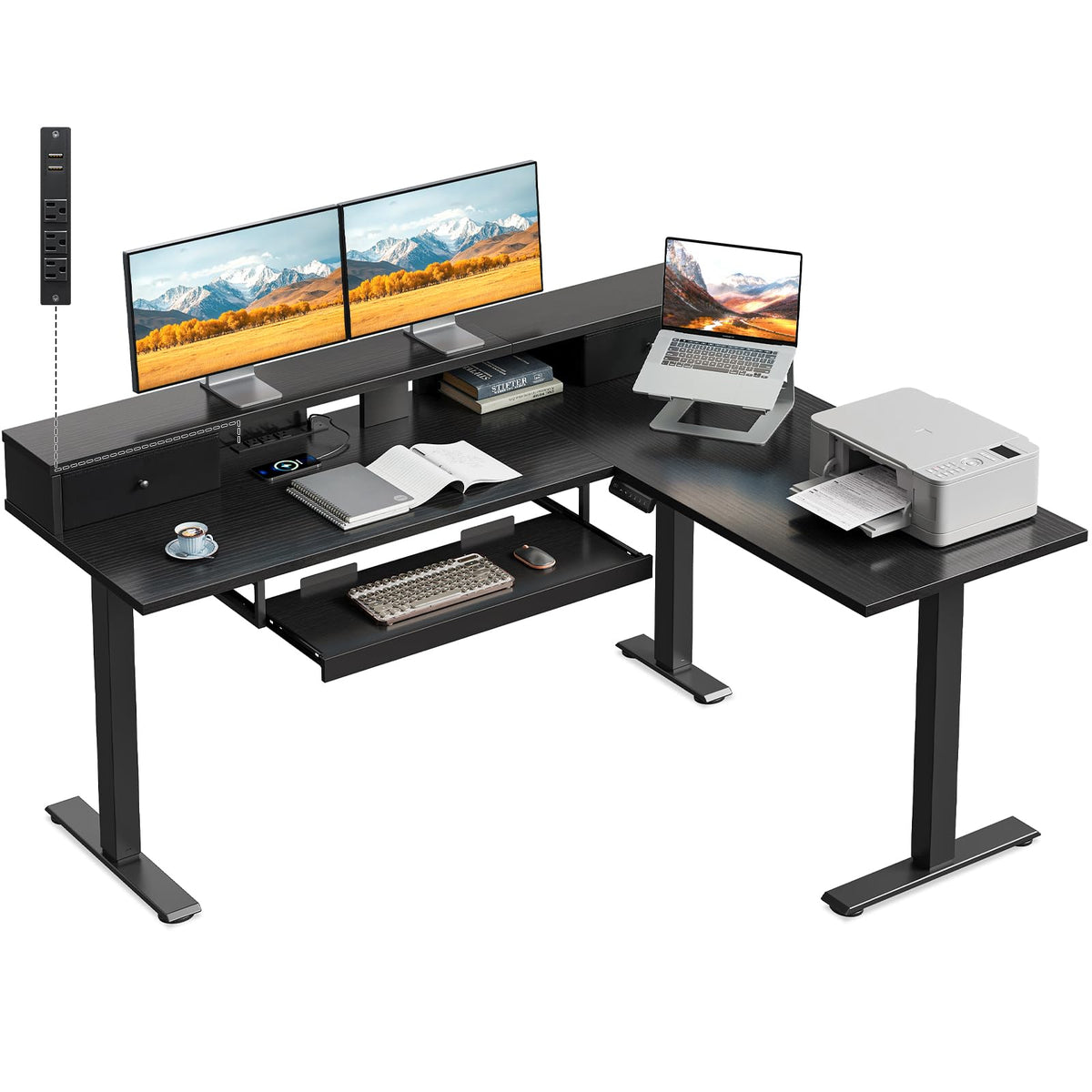 Casaottima 63 Inch L Shaped Electric Standing Desk, Home Office, White