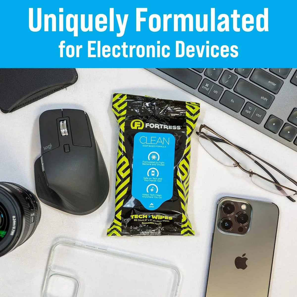 Fortress Electronic Wipes (25 ct, Pack of 72) Screen Cleaner Wipes for Tech