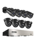 ZOSI 3K Lite 8CH Home Security Camera System Outdoor,8Channel CCTV DVR,8pcs 1080p Weatherproof Surveillance Bullet Dome Cameras,Night Vision,AI Human/Vehicle Detection,Remote Access(No Hard Drive)