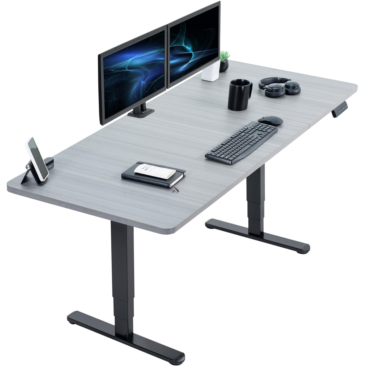 VIVO Electric Dual Motor Standing Desk, 71" x 30" Dark Walnut Top