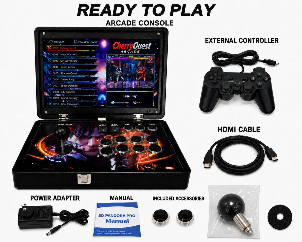 14-Inch HD Screen Foldable Portable Retro Arcade Console with 32,000 Games, TV Connection