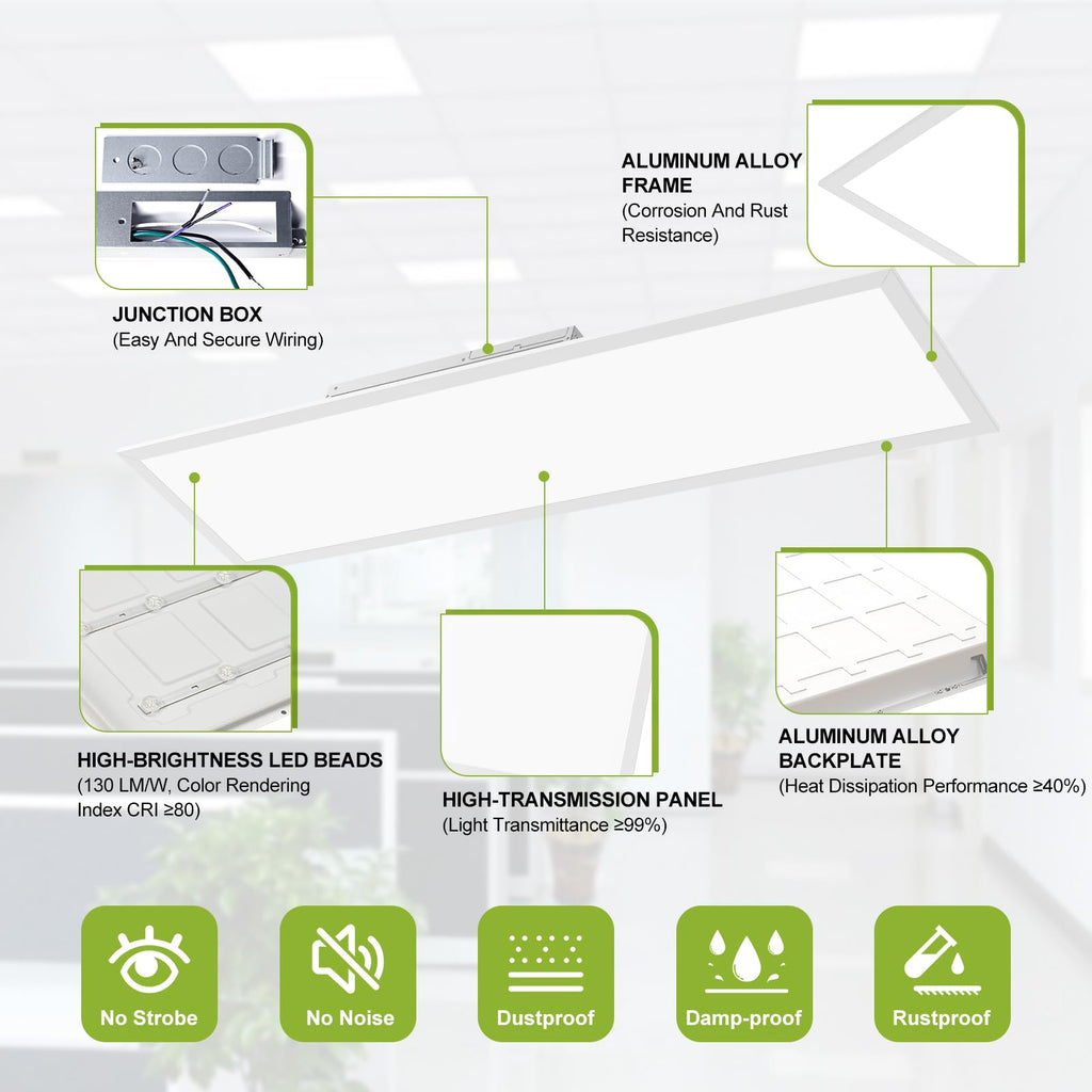 YXL 6 Pack 1x4 LED Flat Panel Light Office Light, 5200LM, 5CCT LED Drop Ceiling Light Fixture, 40W/35W/30W/25W/20W Selectable,6500K/5000K/4000K/3500K/3000K,Dimmable 0-10V,ETL