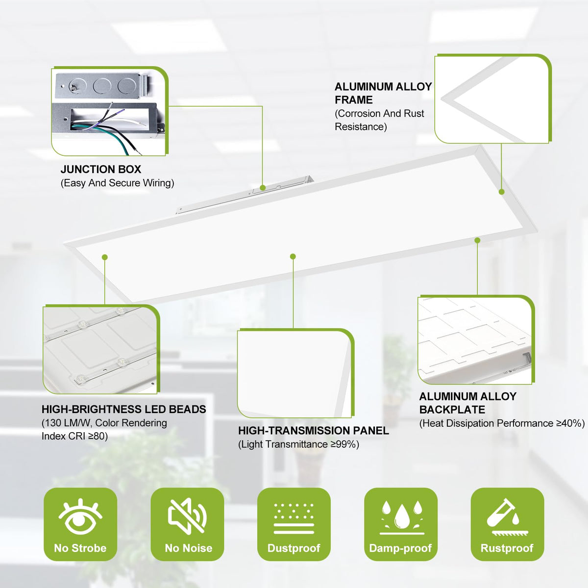 YXL 6 Pack 1x4 LED Flat Panel Light Office Light, 5200LM, 5CCT LED Drop Ceiling Light Fixture, 40W/35W/30W/25W/20W Selectable,6500K/5000K/4000K/3500K/3000K,Dimmable 0-10V,ETL