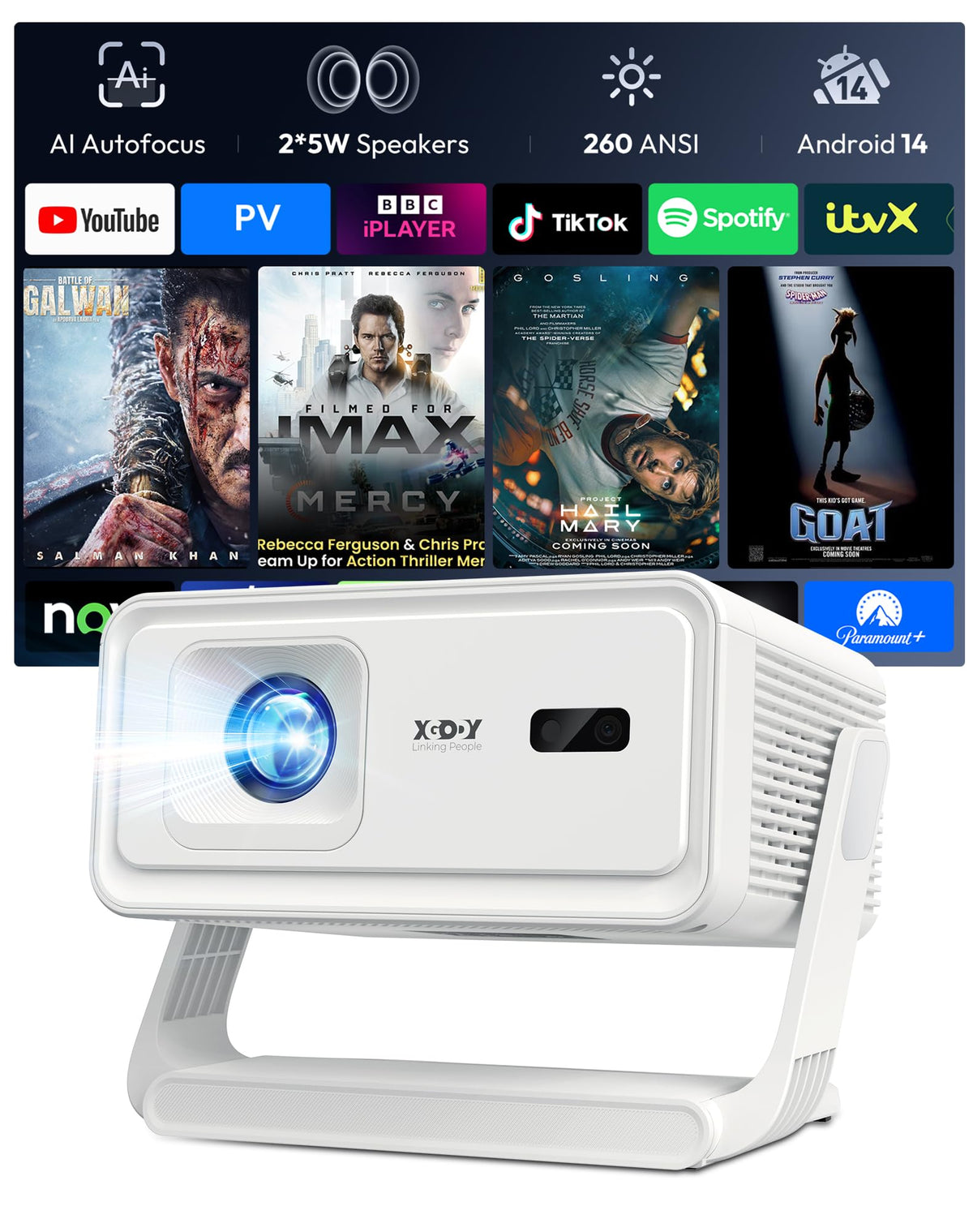 Gimbal N7 Smart 4K-Support Outdoor & Home Cinema Projector 150" Short Throw