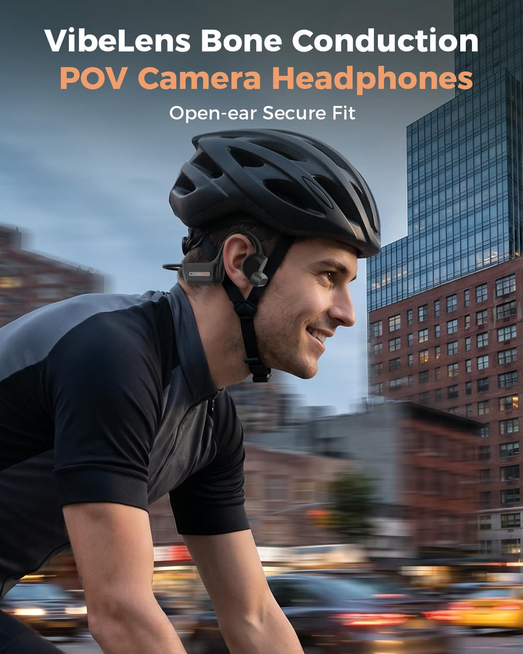 Open-Ear Bone Conduction Sport Headphones with Camera, IP68, Black