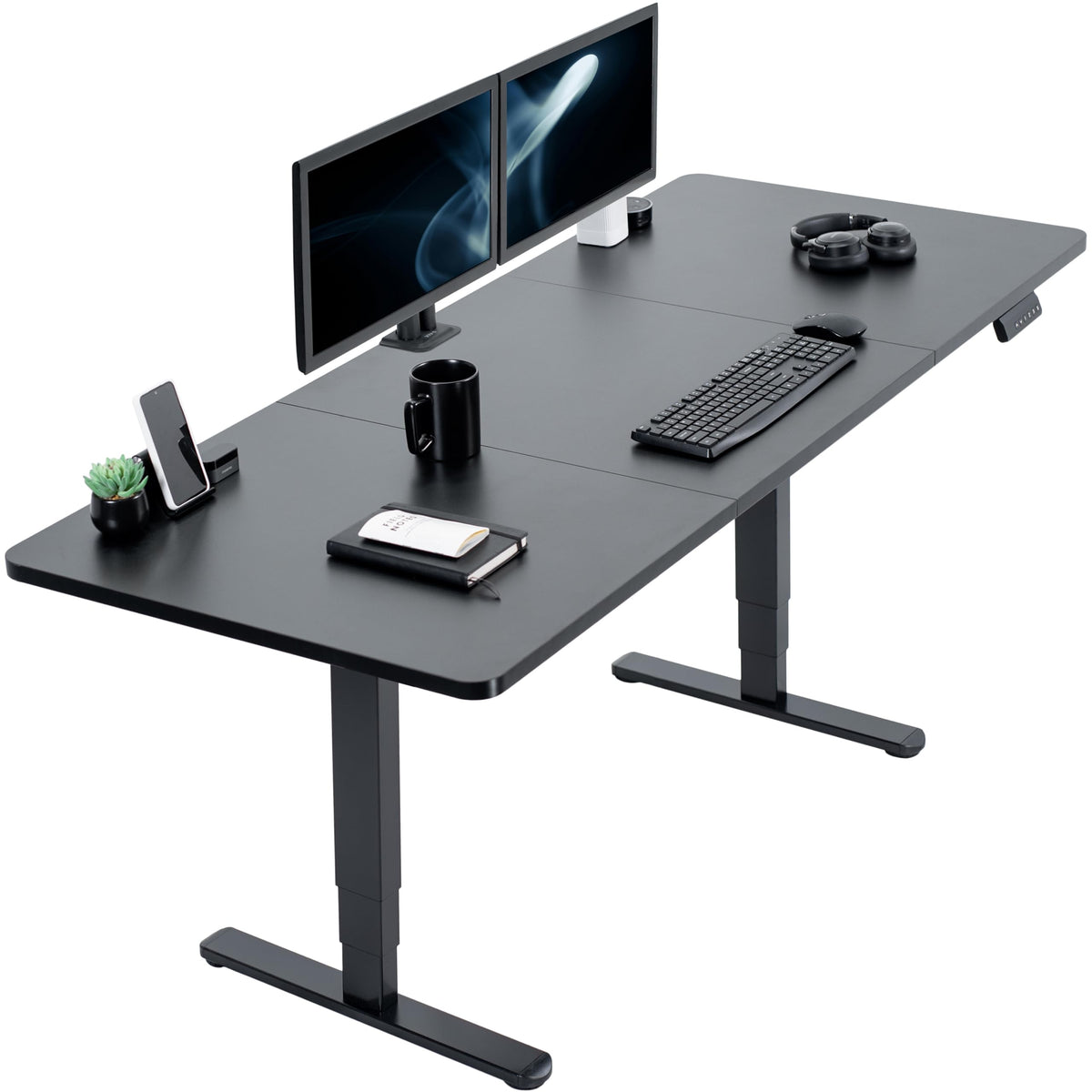 VIVO Electric Dual Motor Standing Desk, 71" x 30" Dark Walnut Top