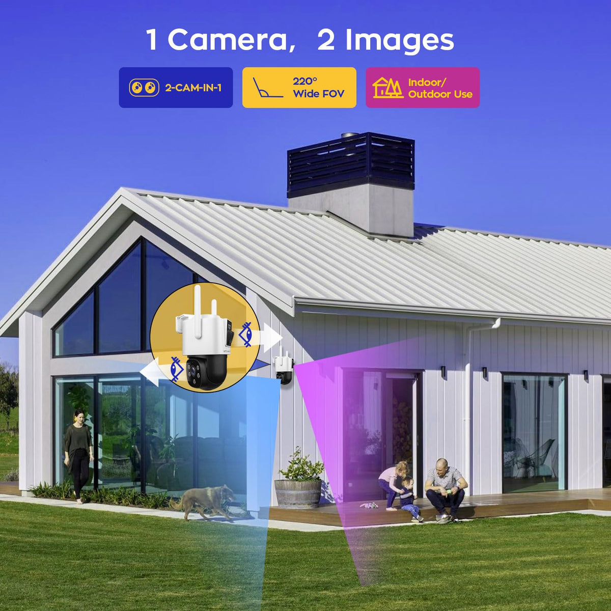 XMARTO 2-Lens Wireless Security Camera System Outdoor, AI-Track PTZ, 1T HDD