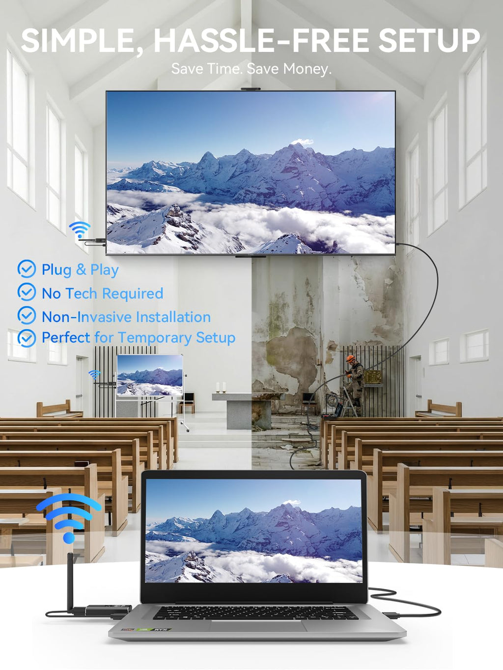 Moman Wireless HDMI Transmitter and Receiver Kit, 1 Transmitter + 3 Receivers 4K Input to 1080P HD Output for Video and Audio, 492FT Long-Lasting Portable Plug & Play for PC/Projector/TV Box/Laptop