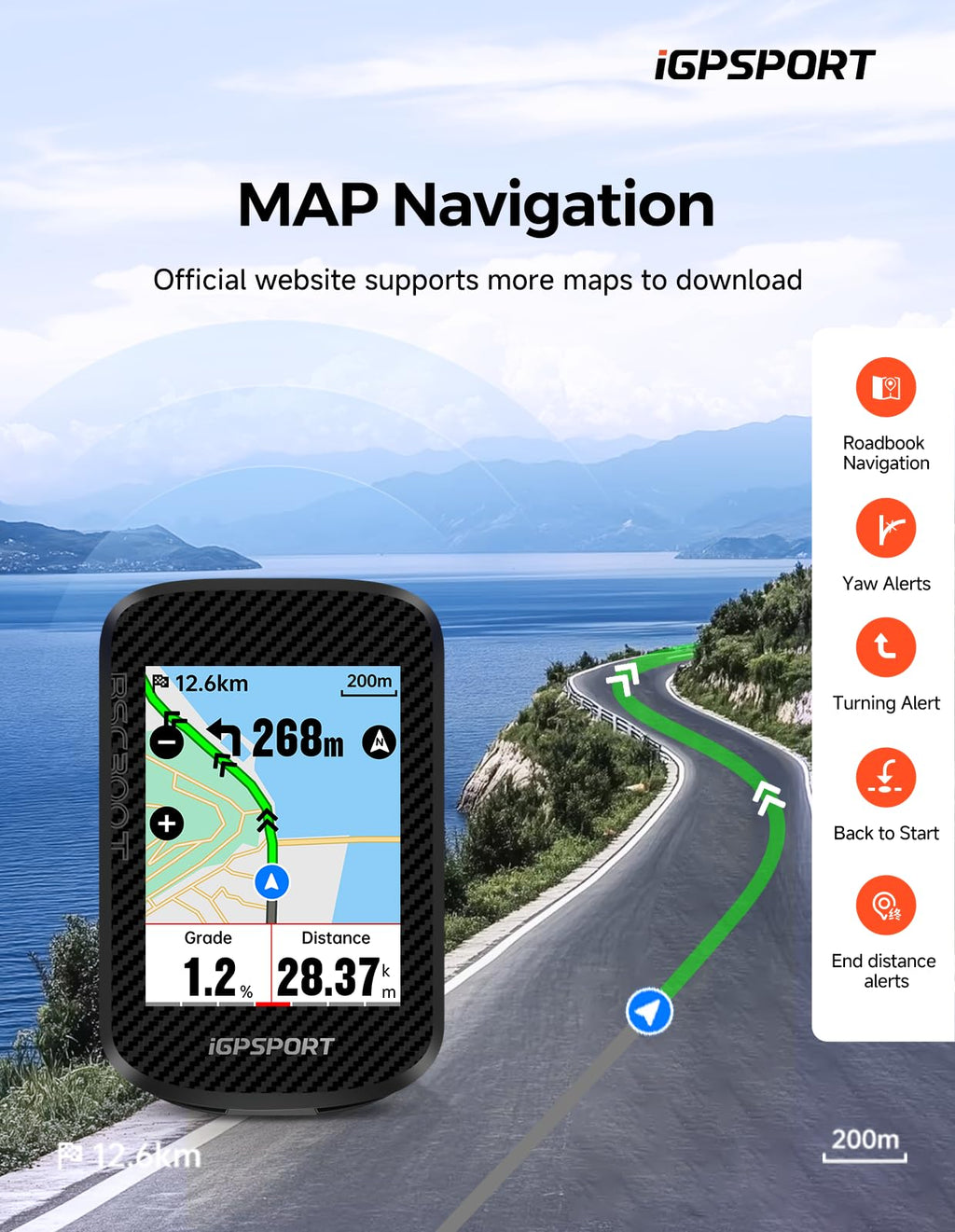 iGPSPORT BSC300T Wireless Bike Computer GPS, Touchscreen Offline MAP Navigation Off Course Warning Compatible with Insta 360, for Ebike Road Bike MTB