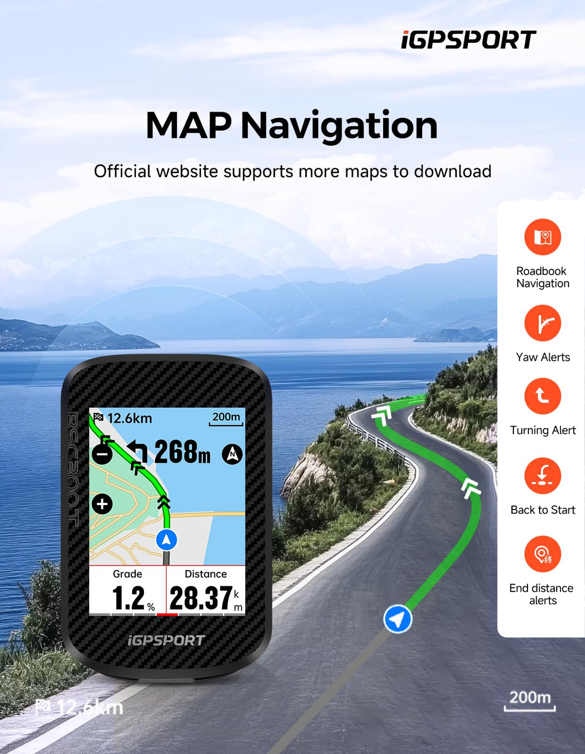 iGPSPORT BSC300T Wireless Bike Computer GPS, Touchscreen Offline MAP Navigation Off Course Warning Compatible with Insta 360, for Ebike Road Bike MTB