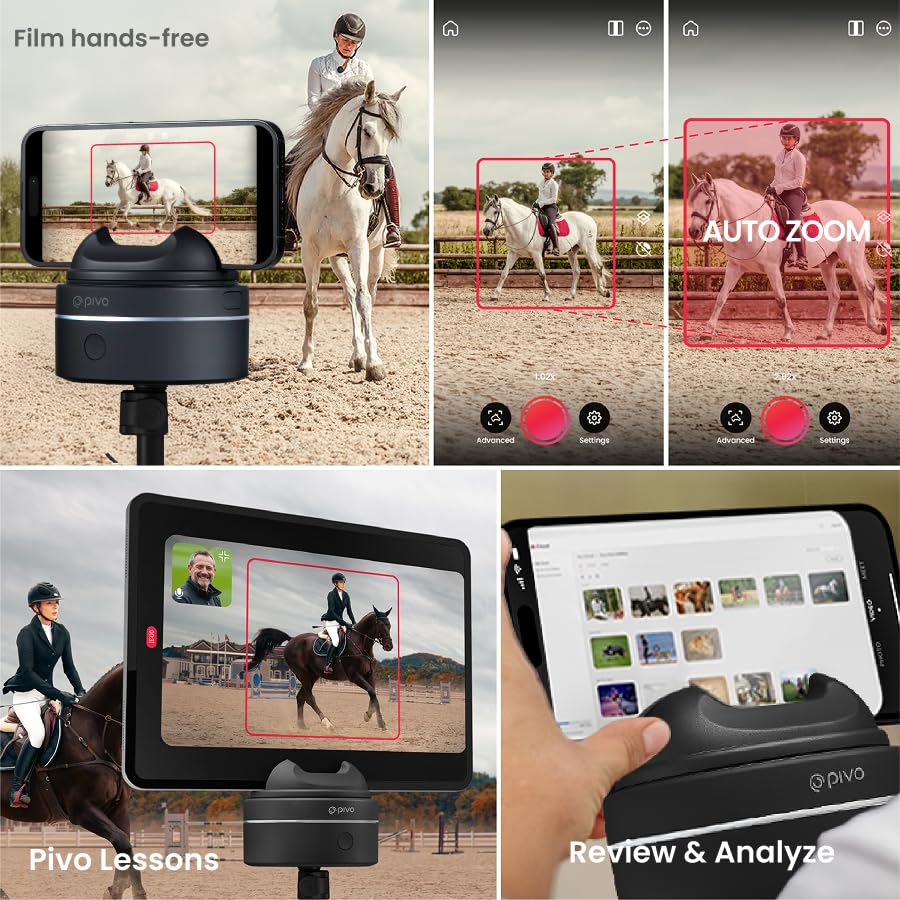 Pivo Equestrian Starter Pack Auto Tracking Phone Holder, Face, Body & Horse Tracker, 360° Rotation, 6 Speed, Stand for Video Recording (Black - Max Starter Pack)