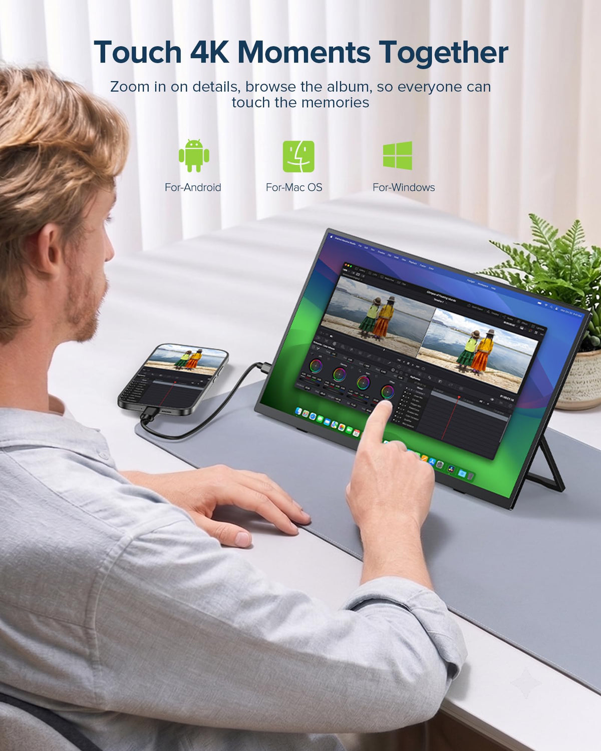 EVICIV Portable Monitor 4K Touchscreen 15.6", 3840 * 2160 UHD, 125% sRGB