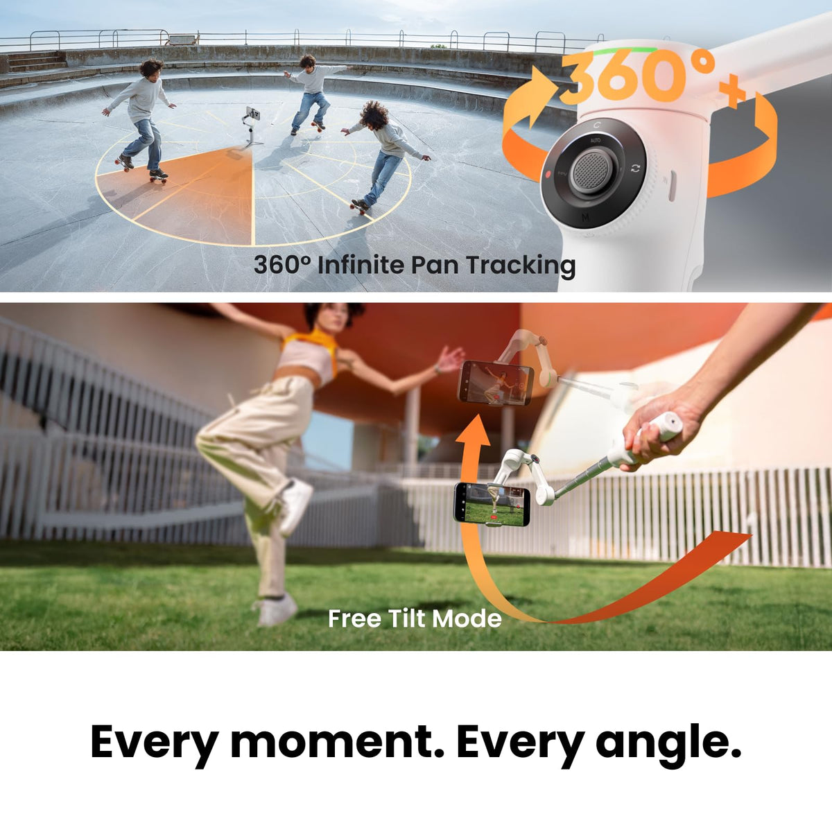 Insta360 Flow 2 Pro Grey - Foldable AI Phone Gimbal, Track in 200+ Apps with Apple DockKit, Multi-Person Tracking, 360º Pan Tracking, Built-in Tripod/Selfie Stick, iPhone/Android Portable Stabilizer