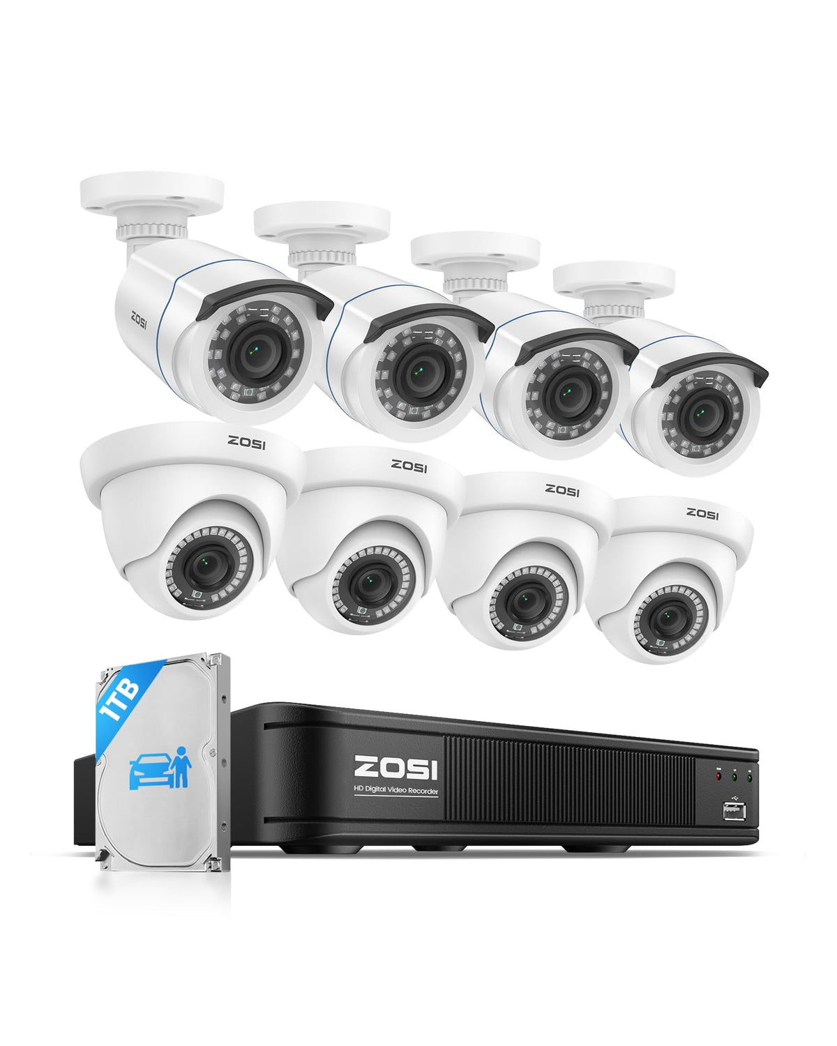 ZOSI 3K Lite 8 Camera Wired Security System Outdoor Indoor, 1TB HDD