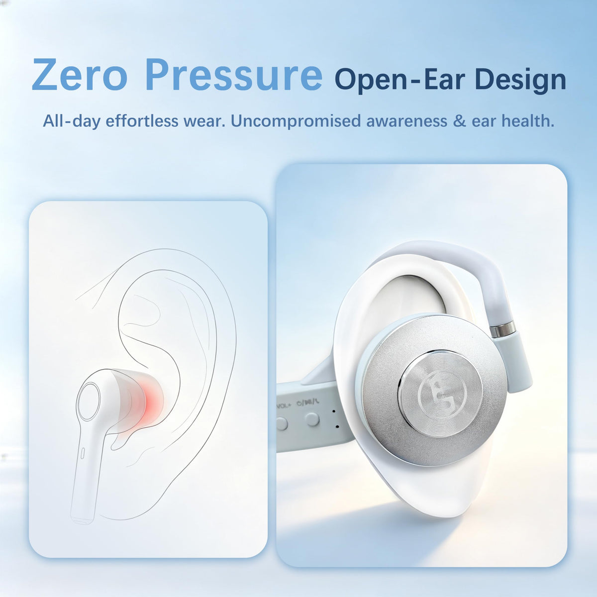 XB1 Open Ear Headphones, 34.8mm Adjustable Bass, 20H Playtime for Daily Use